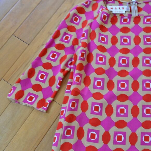 Marni Geometric Printed Silk Dress Pink NWT Size 40 US XS/S - Picture 4 of 12